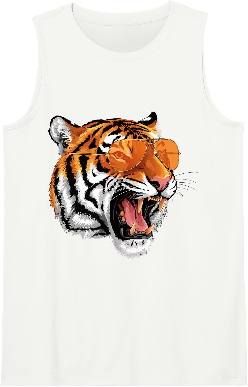 Roaring Bengal Tiger Wearing Aviator Sunglasses Sleeveless Tank Top - White