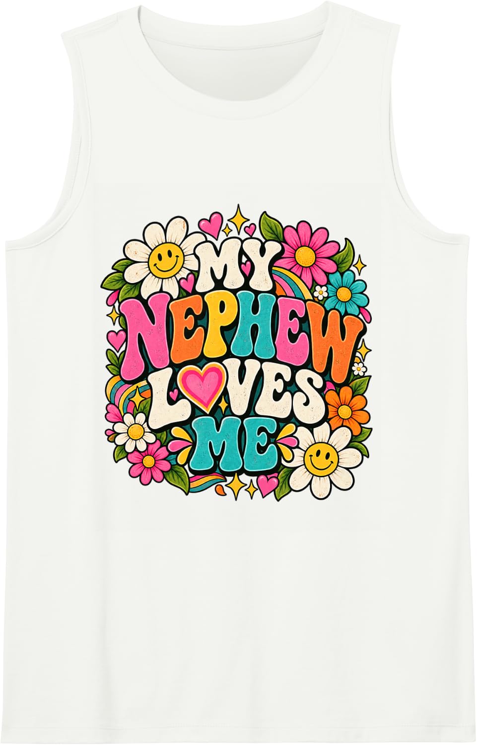My Nephew Loves Me Groovy Proud Aunt Family Aunties Sleeveless Tank Top - White