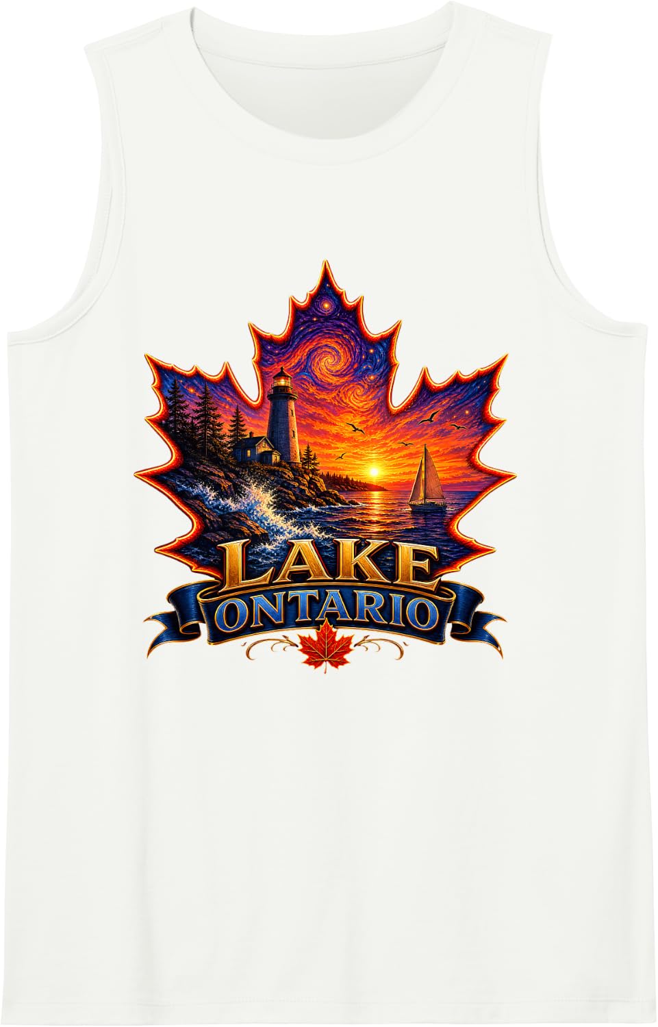 Retro Lake Ontario Sunset Vintage Sleeveless Tank Top - White