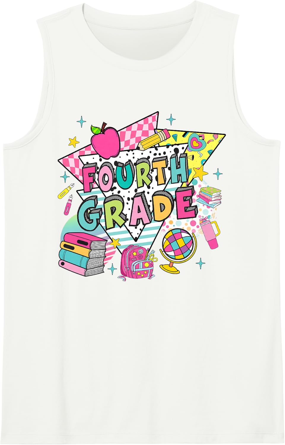 Fourth Grade Teachers Students Retro 90s Back to School Sleeveless Tank Top - White