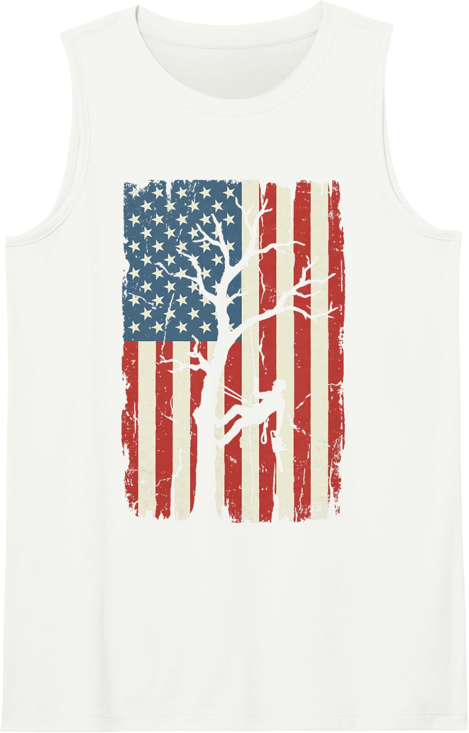 US American Flag Arborist Tree Climber Lumberjack Joke Tee Sleeveless Tank Top - White