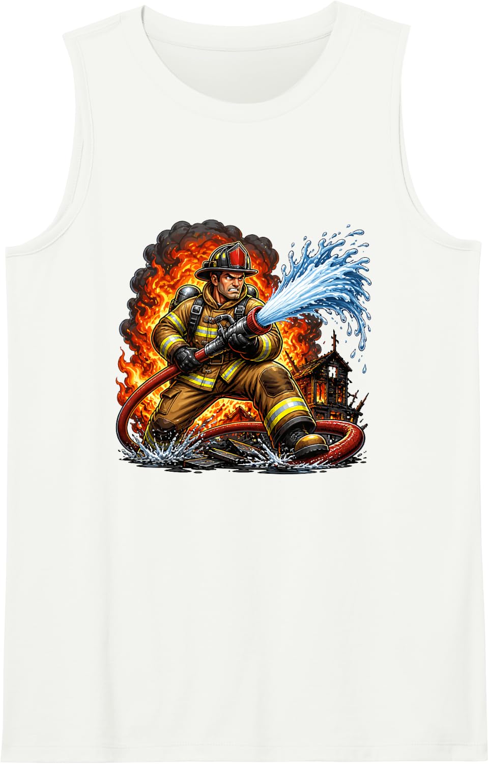 Fire Rescue Firefighter Water Hose Emergency Tank Top - White