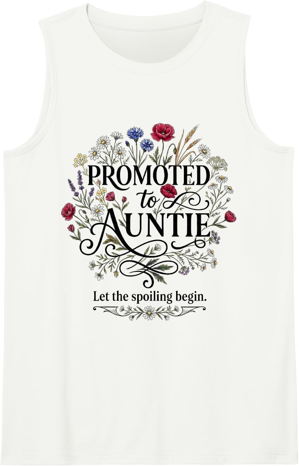 Women's Promoted to Auntie Floral Wildflower 2027 Baby Announcement Sleeveless Tank Top - White