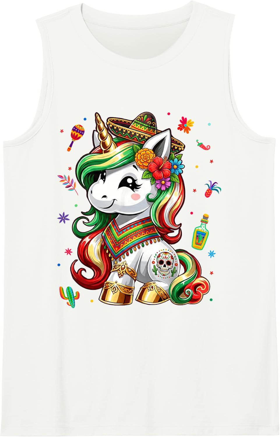 Cinco De Mayo Girls Toddler Kids Mexican Unicorn 5 de Mayo Sleeveless Tank Top - White