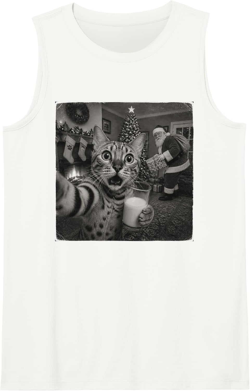 Funny Christmas Bengal Cat Sleeveless Tank Top - White