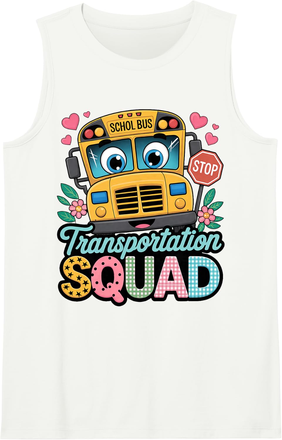 Transportation Squad Teacher Student Kids School Bus Sleeveless Tank Top - White