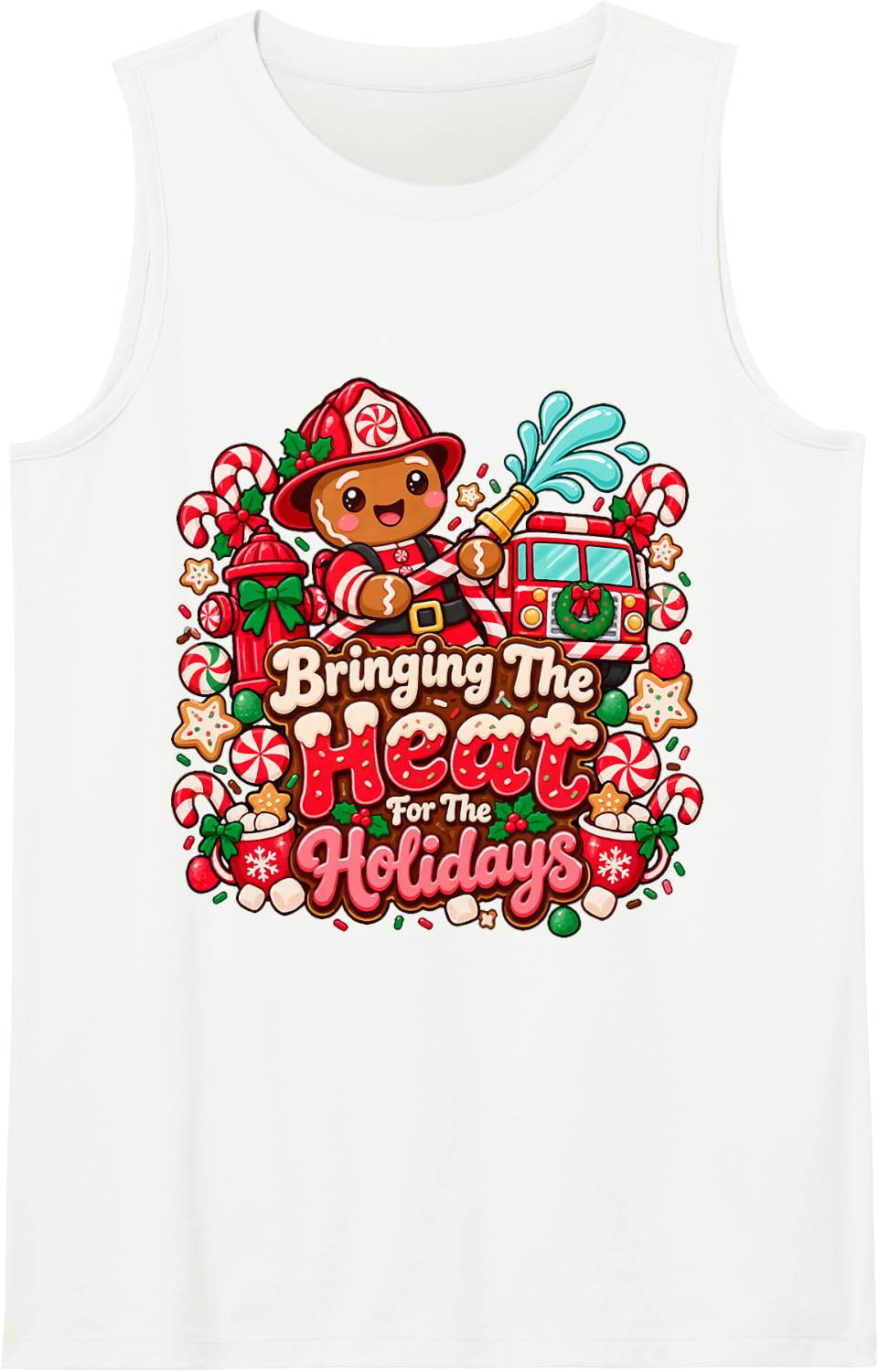 Christmas Firefighter Heat for The Holidays Sleeveless Tank Top - White