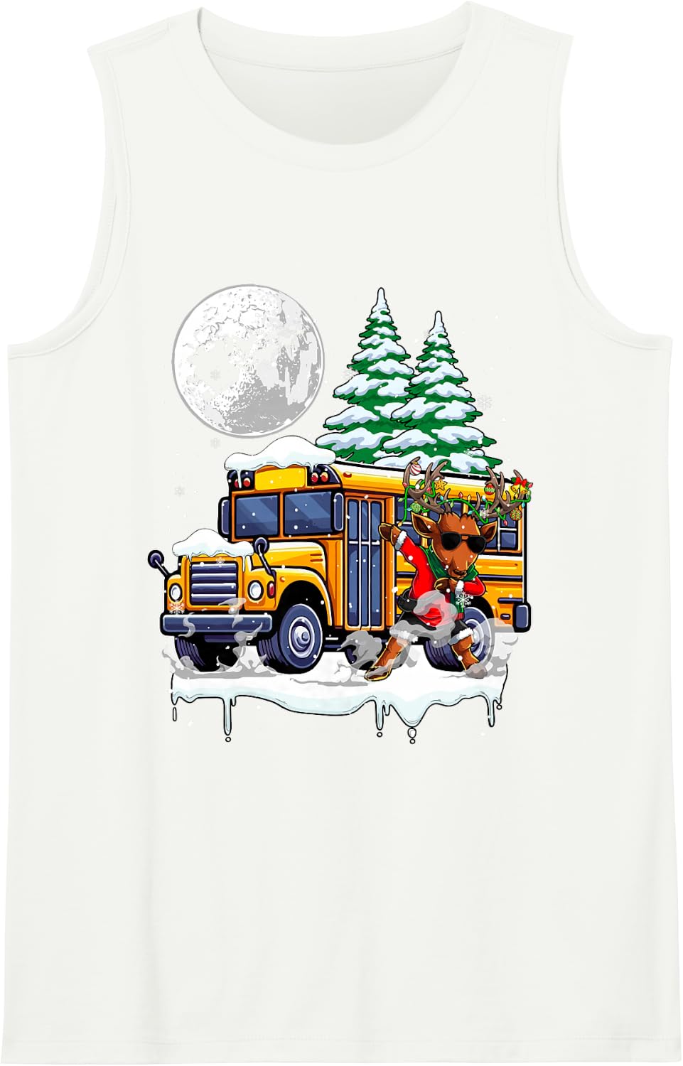 Dabbing Reindeer On School Bus Christmas Driver Lover Kids Sleeveless Tank Top - White