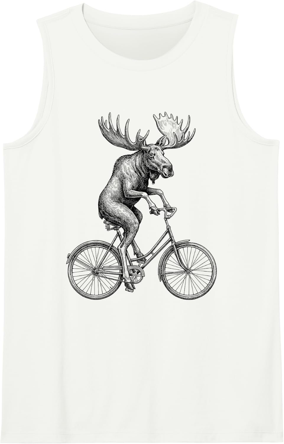 Moose Riding Bicycle Cycling Biker Wildlife Animal Sleeveless Tank Top - White