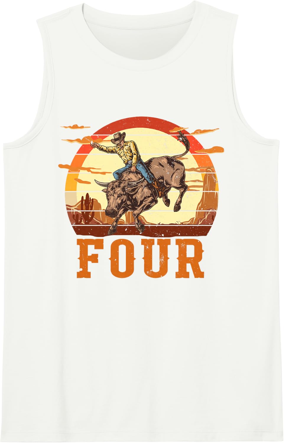 Bull Riding 4th Birthday 4 Years Old Boy Cowboy Rodeo Sleeveless Tank Top - White