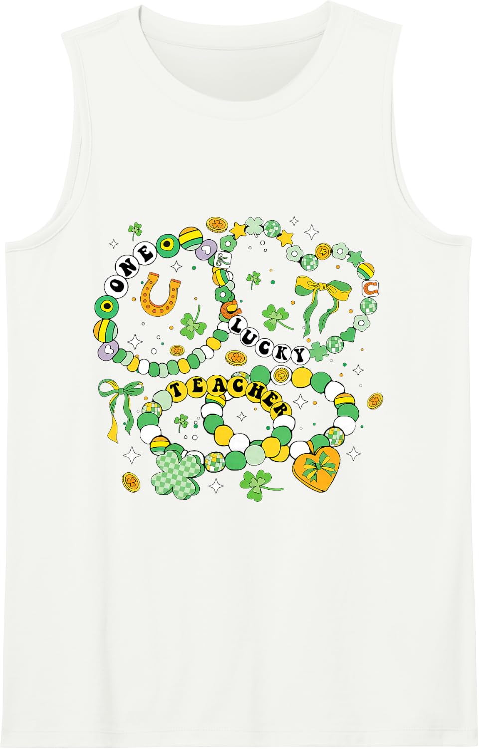 Groovy Shamrock One Lucky Teacher St Patricks Day Men Women Sleeveless Tank Top - White