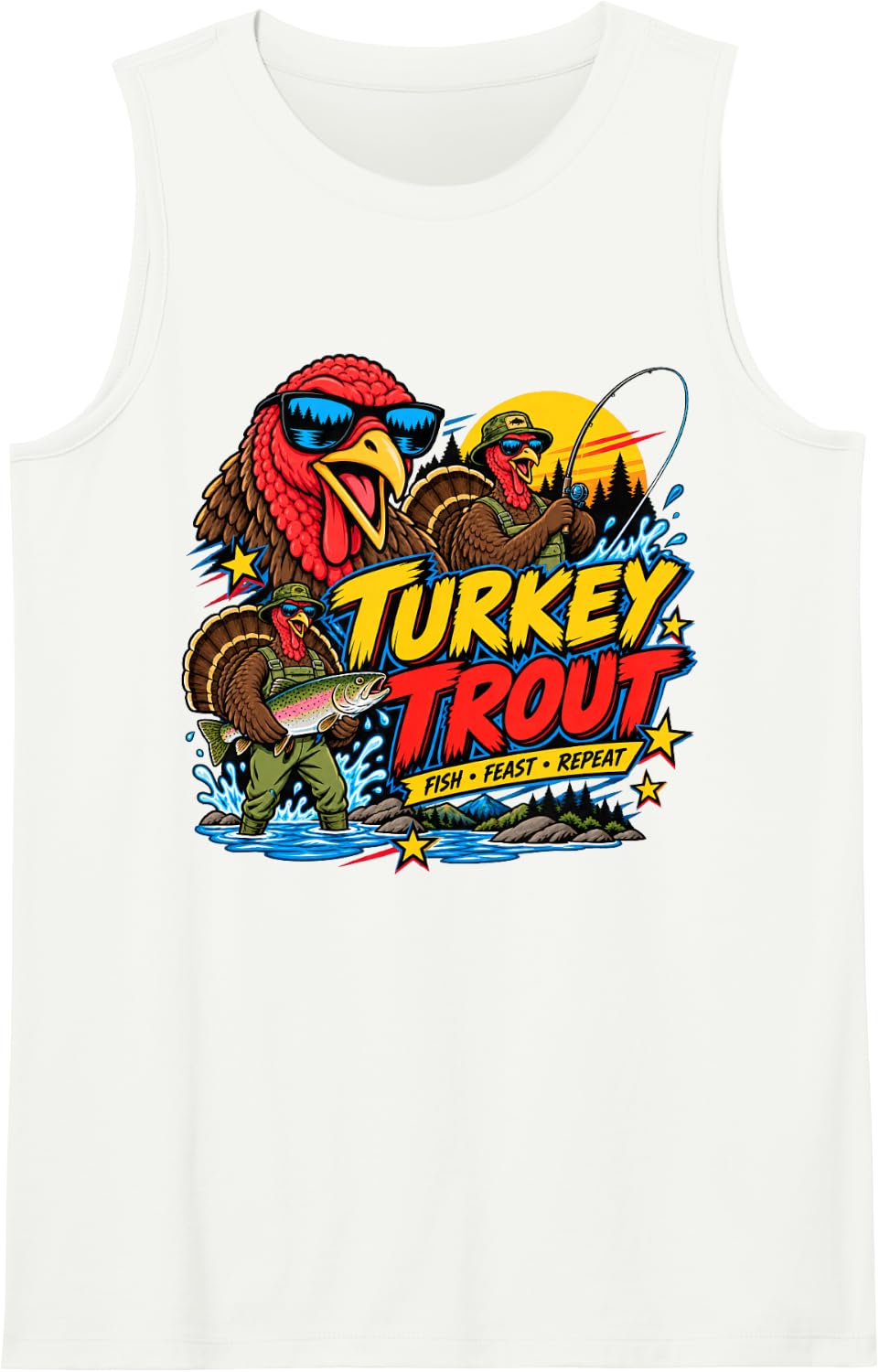 Turkey Trout Fly Fishing Fisherman Angler Humor Sleeveless Tank Top - White