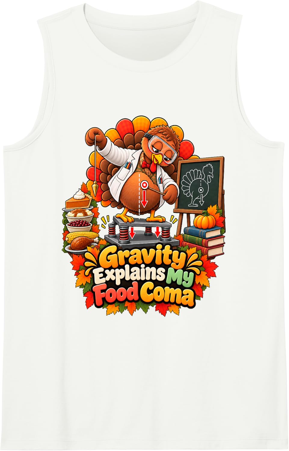 Funny Fall Science Thanksgiving Physics Teacher Turkey Sleeveless Tank Top - White