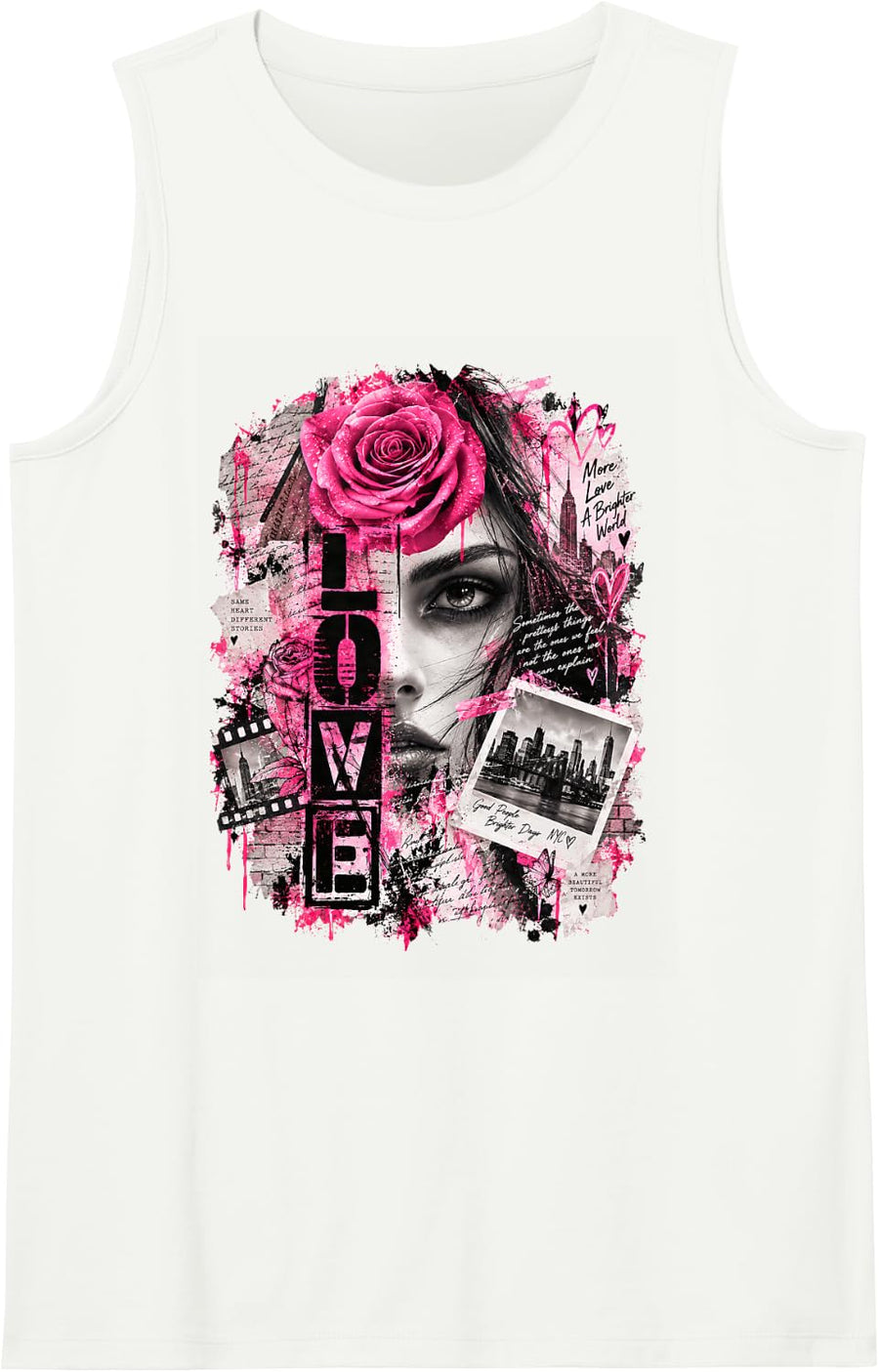 Women's Dark Romance Streetwear Graphic, Gothic Red Rose Lover Sleeveless Tank Top - White