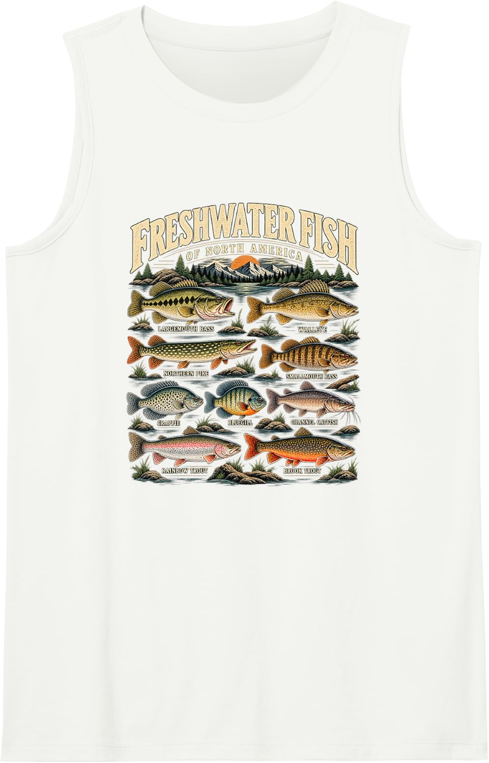 Freshwater Fish North America Bass Trout Fishing Sleeveless Tank Top - White