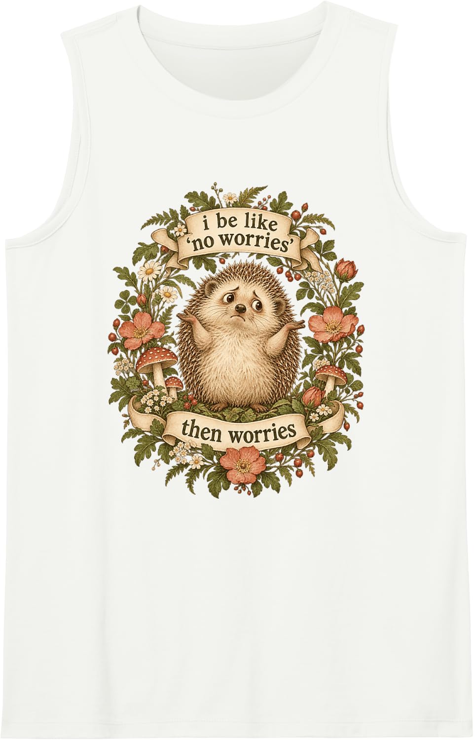 I Be Like No Worries Then Worries Funny Hedgehog Meme Sleeveless Tank Top - White