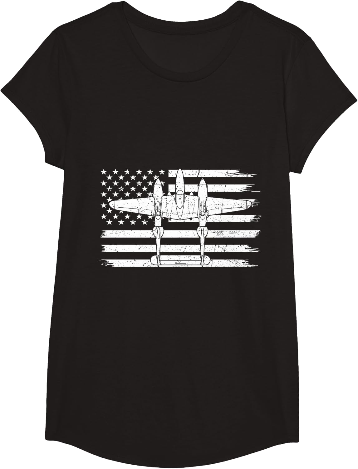 WWII Aircraft Fighter P-38 Lightning Flag US American T-Shirt - Girls Black