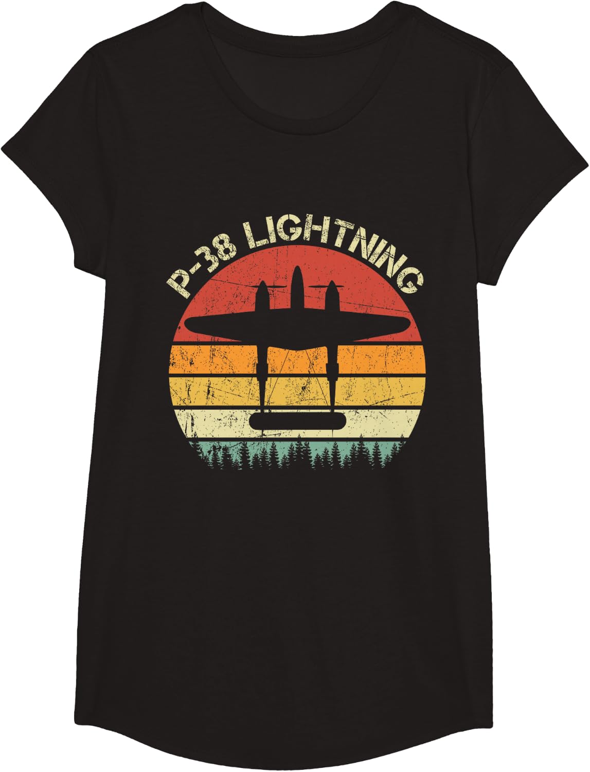P-38 Lightning Airplane Vintage Retro Aircraft Planes T-Shirt - Girls Black