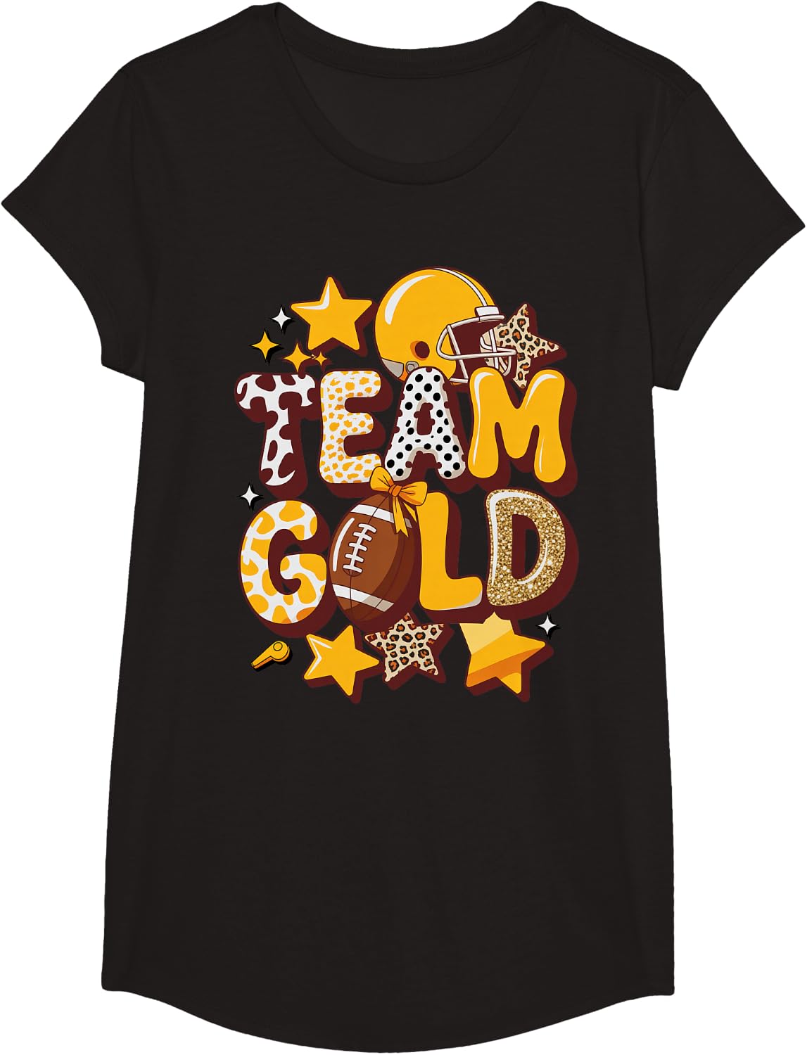 Retro Team Gold High School Field Girl Spirit Mom Outfit T-Shirt - Girls Black