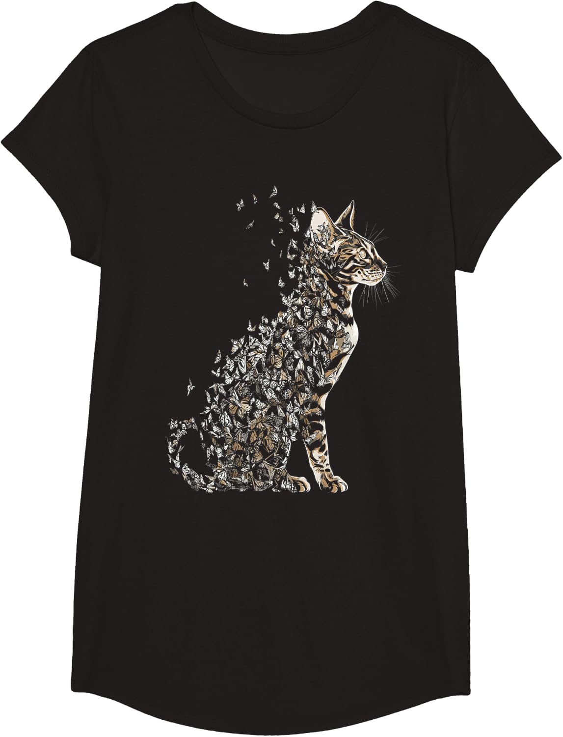 Butterfly Bengal Cat Design T-Shirt - Girls Black