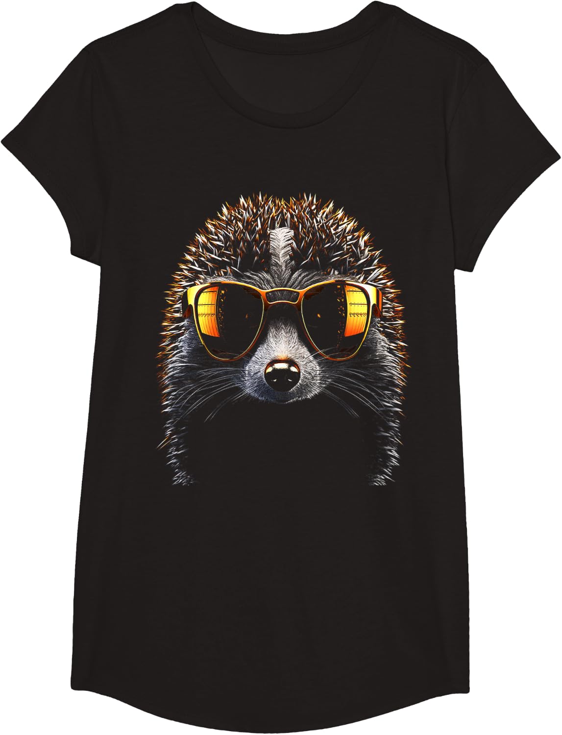 Hedgehog Sunglasses Animal Graphic Artwork Hedgehog T-Shirt - Girls Black