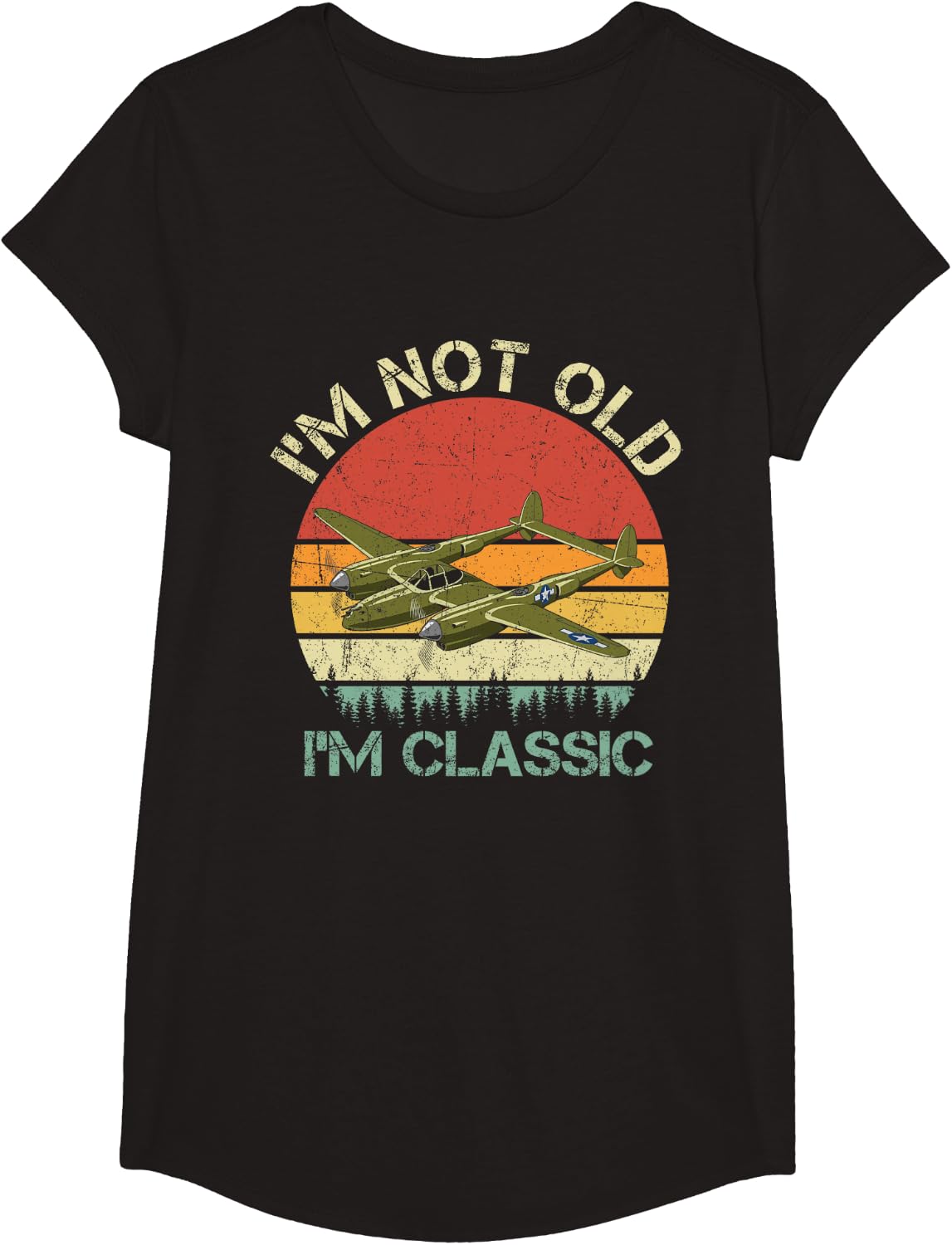 I'm Not Old I'm Classic Retro P-38 Lightning WW2 Aircraft T-Shirt - Girls Black