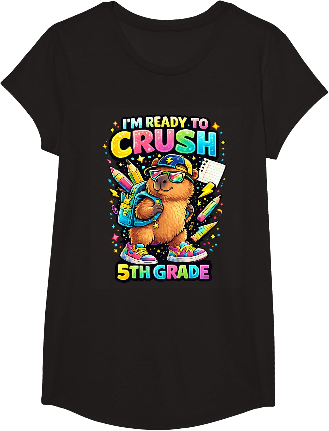 I’m Ready to Crush 5th Grade Capybara Back to School T-Shirt - Girls Black