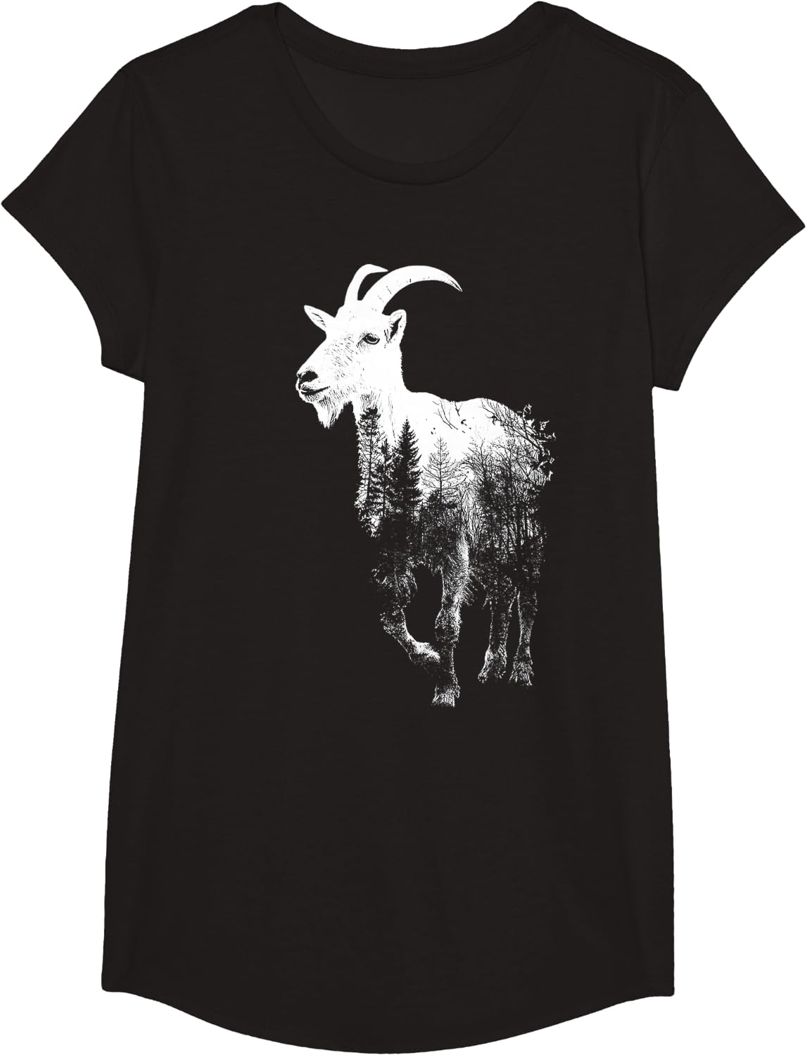 Goat Animal Lover Wildlife Forest Mountains Graphic T-Shirt - Girls Black