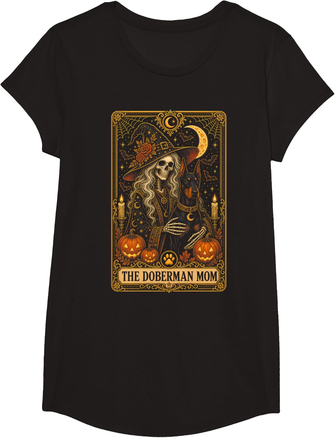 Halloween The Doberman Mom Tarot Card T-Shirt - Girls Black