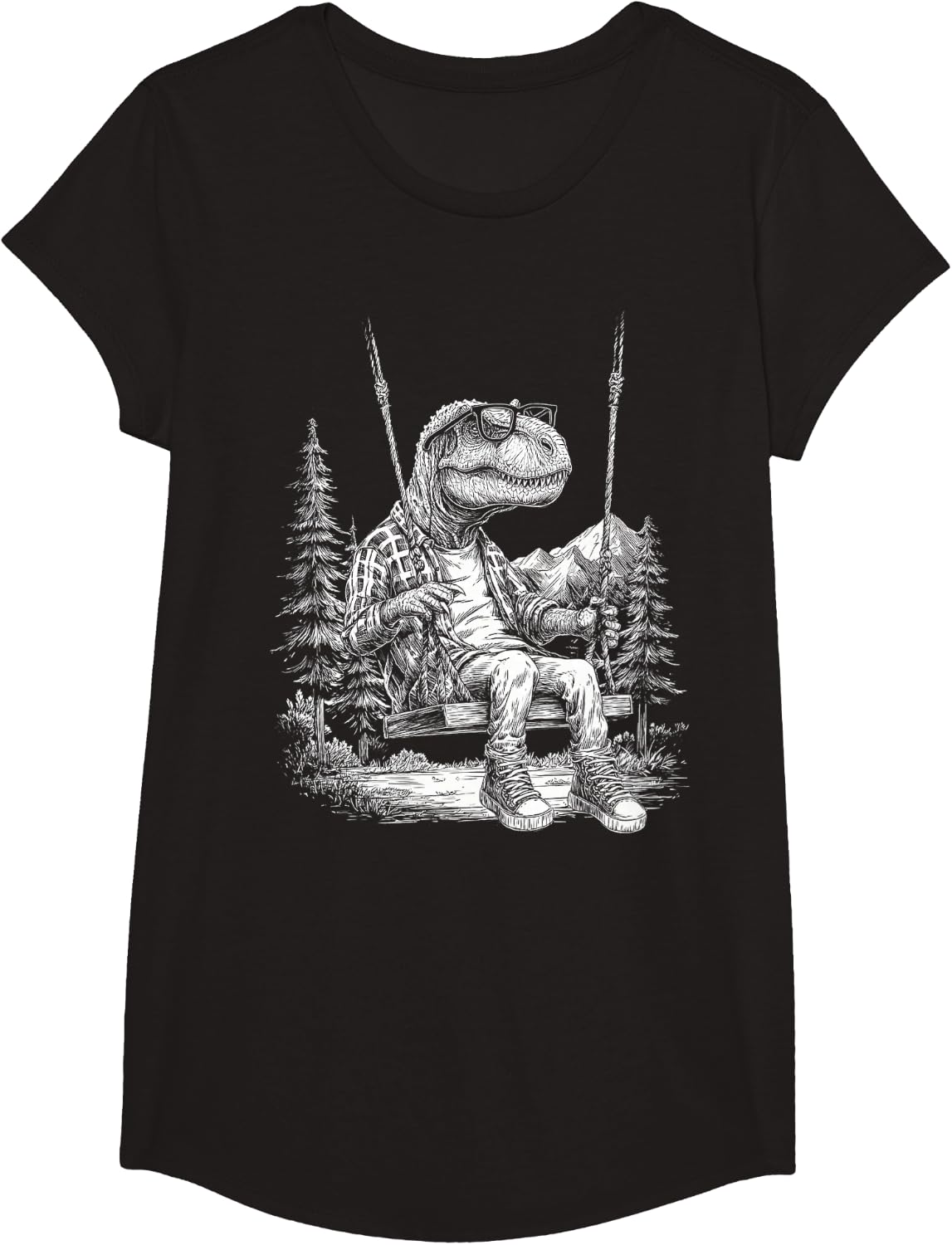 Tyrannoraurus Dinosaur Nature Lover Motif T-Shirt - Girls Black