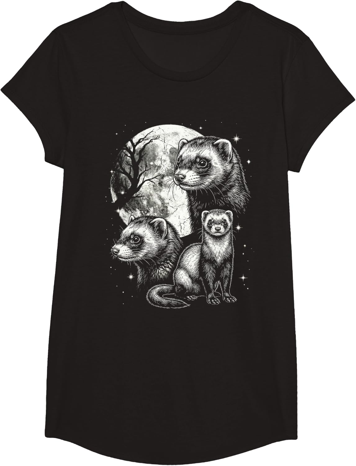 Ferret 90s Style Vintage Aesthetic Y2K Funny Ferret Graphic Tees T-Shirts - Girls Black