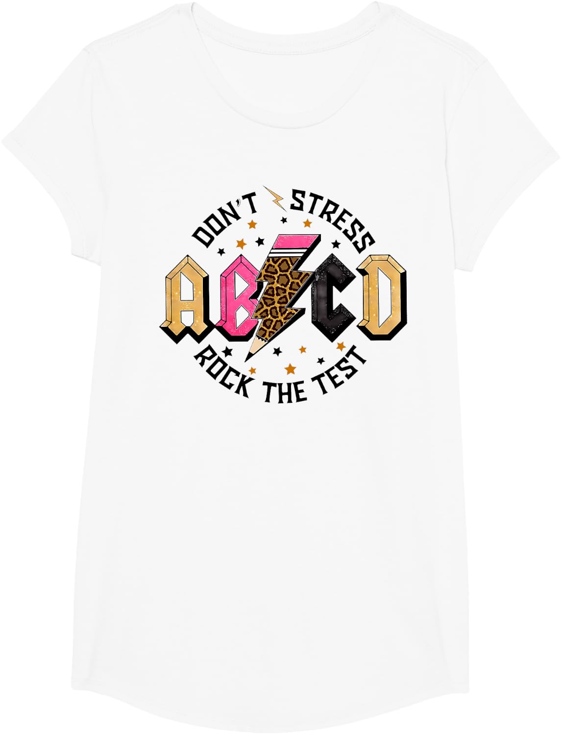 ABCD Rock The Test Teacher Student State Testing Day T-Shirt - Girls White