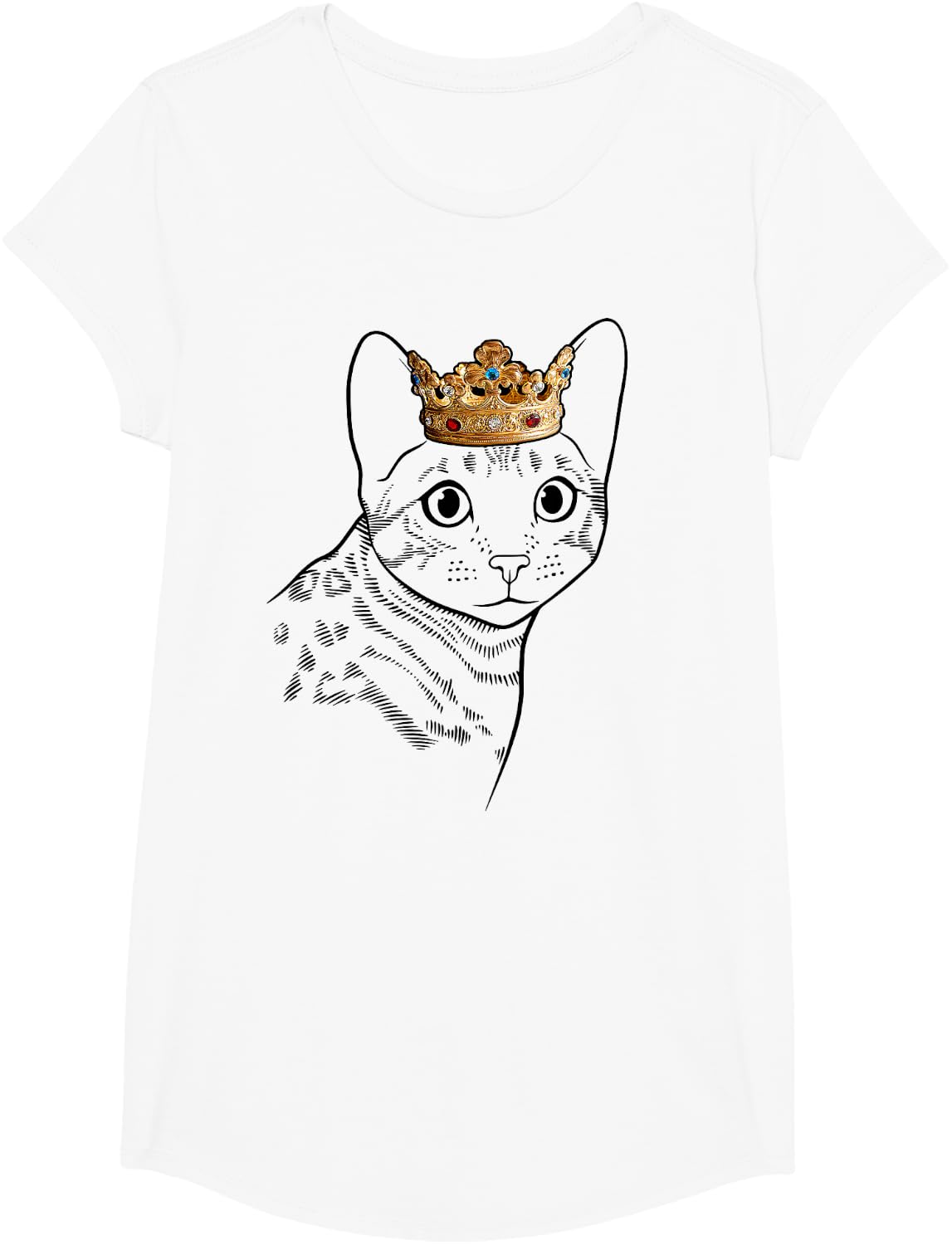 Bengal Cat Wearing Crown T-Shirt - Girls White