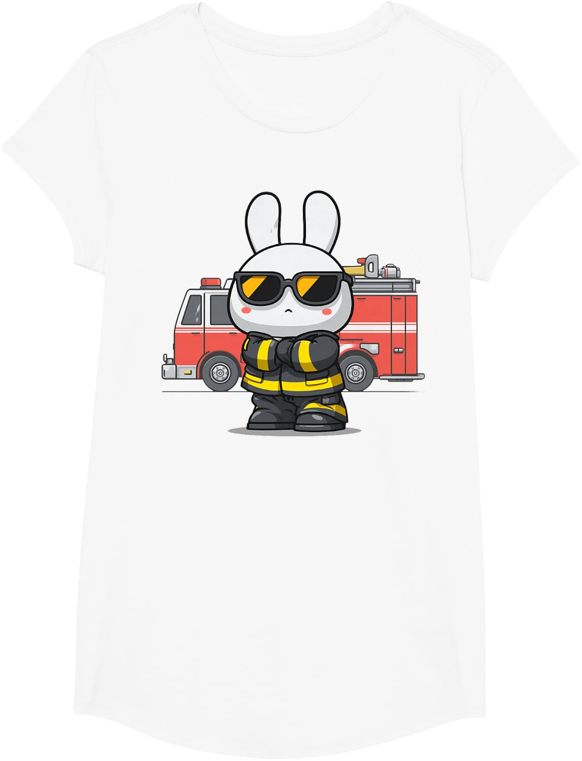 Firefighter Firefighting Bunny Rabbit Sunglasses Easter T-Shirt - Girls White