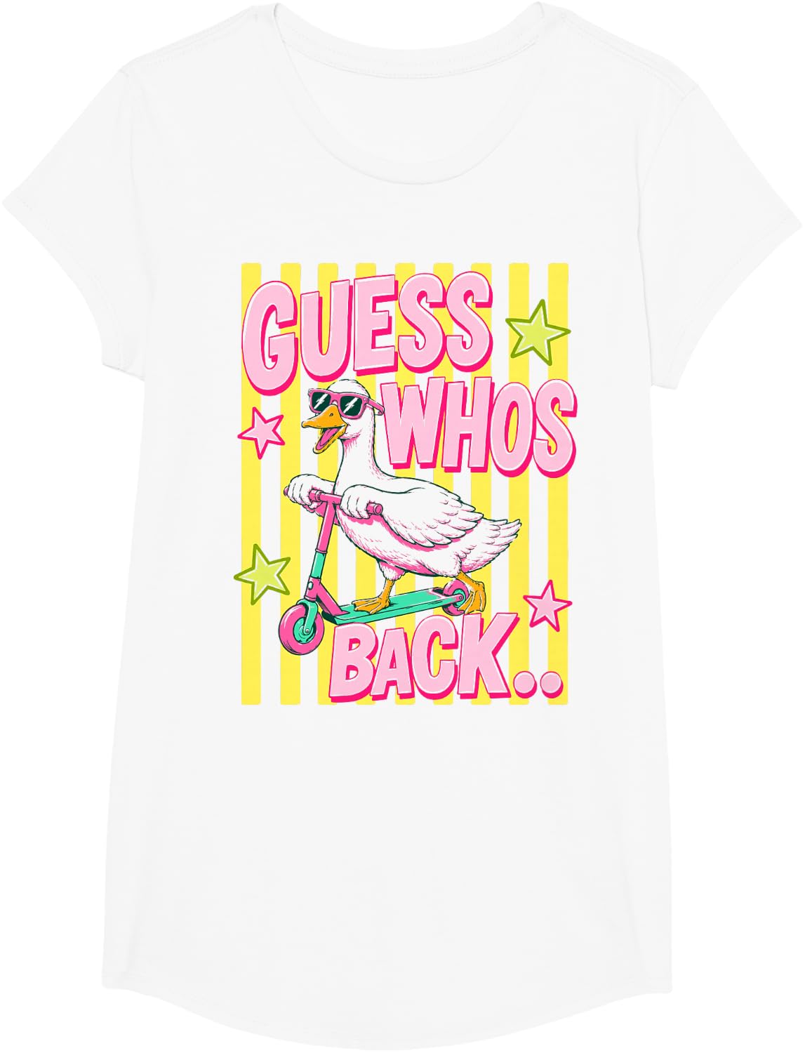 (2 Sided) Guess Who's Back Again Goose Back to School T-Shirt - Girls White