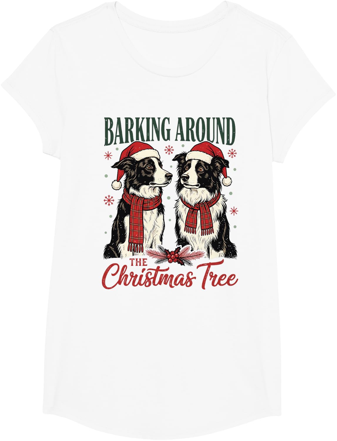 Barking Around The Christmas Tree Border Collie Xmas T-Shirt - Girls White