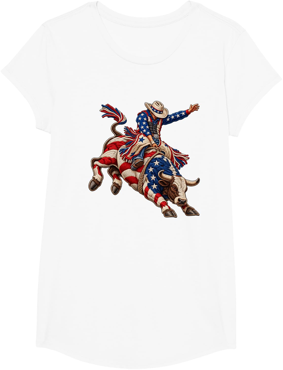 American Rodeo Riding Bull Retro USA Vintage Souvenir Kids T-Shirt - Girls White