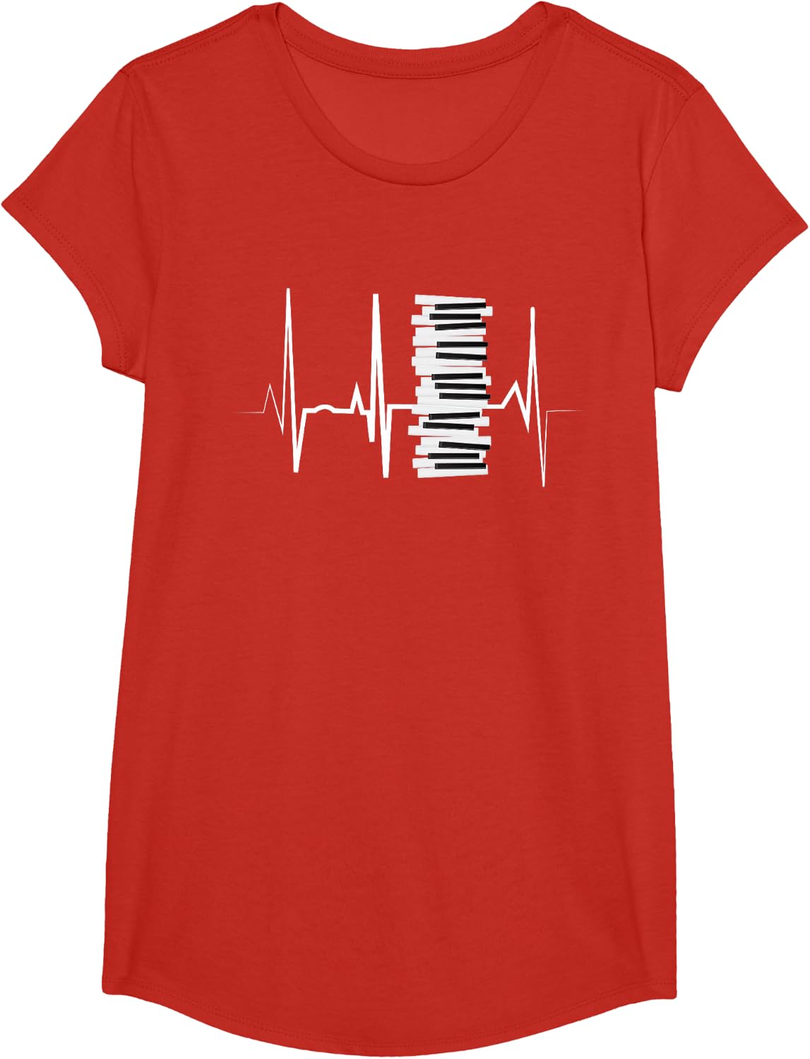 Piano Keyboard Heartbeat Gift T-Shirt - Girls Red