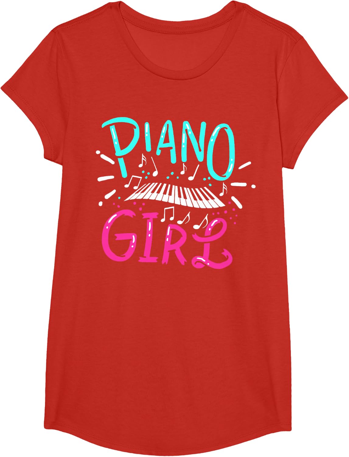 Piano Girl Pianist Music Notes Gift T-Shirt - Girls Red
