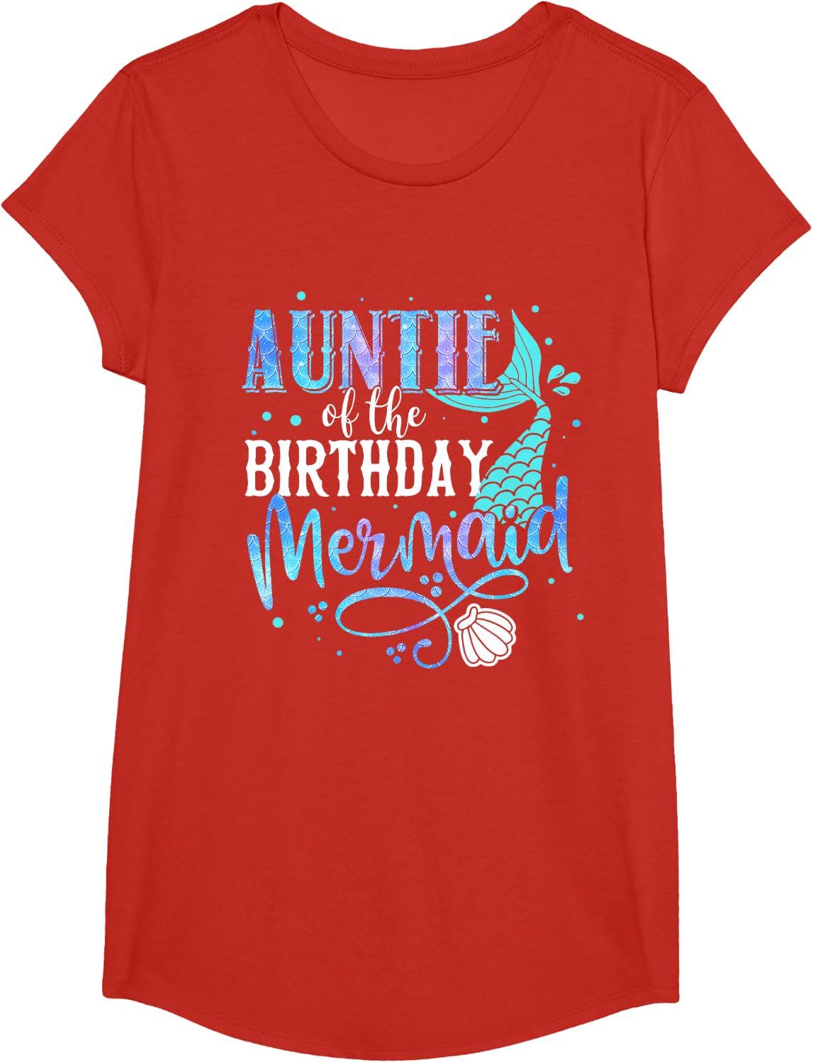 Auntie of The Birthday Mermaid Family Matching Party Squad T-Shirt - Girls Red
