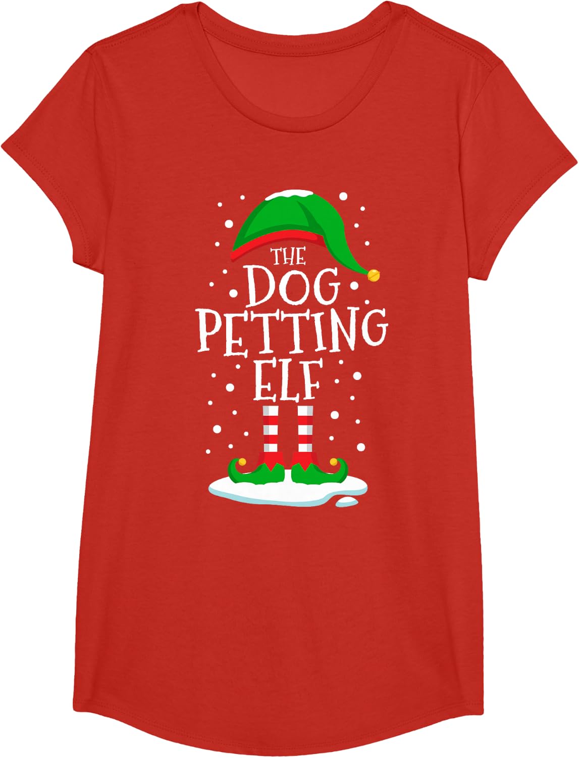 The Dog Petting Elf Christmas Family Matching Xmas Funny T-Shirt - Girls Red