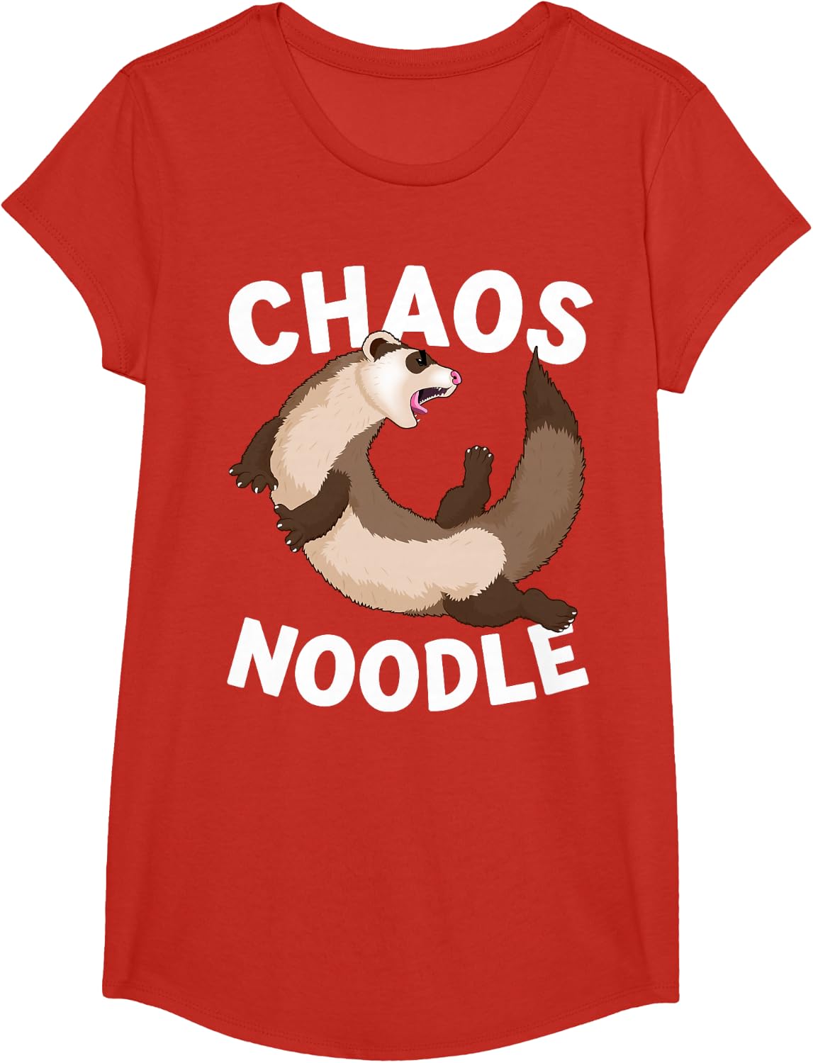 Chaos Noodle Messy Ferret Pun Parody Funny T-Shirt Tee for Ferret Lovers - Girls Red