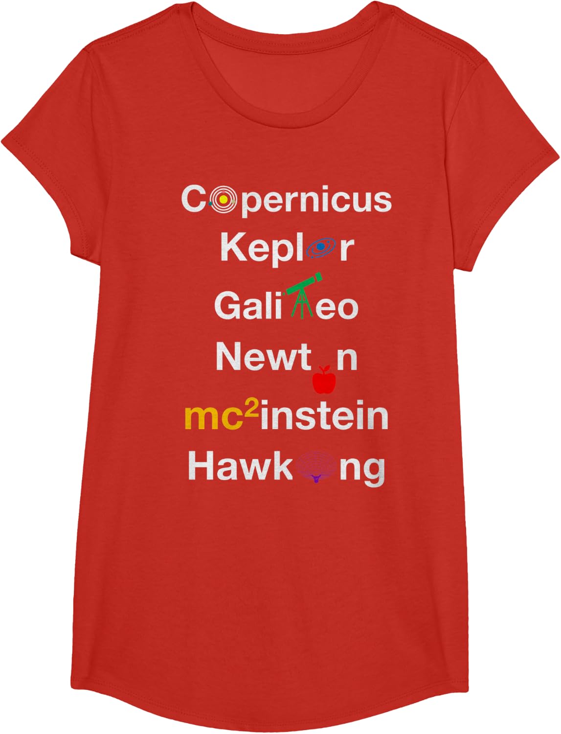 Nerdy Copernicus Galileo Kepler Newton Space Scientists Gift T-Shirt - Girls Red
