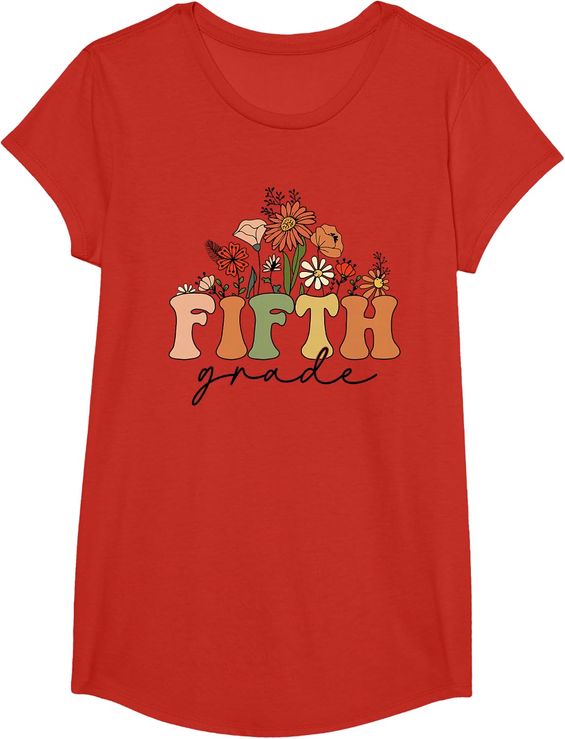 Retro Groovy Fifth Grade Teacher Back To School Student T-Shirt - Girls Red