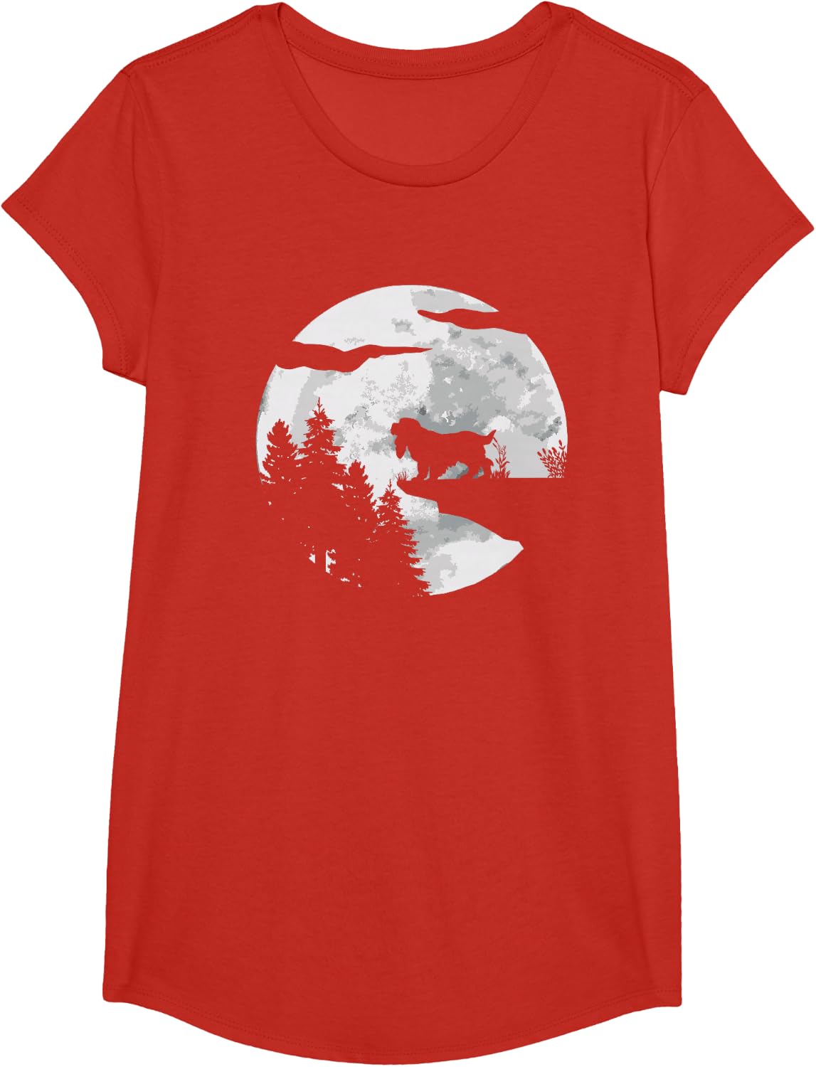 Cocker Spaniel Dog Full Moon At Night - Dogs Cocker Spaniels T-Shirt - Girls Red