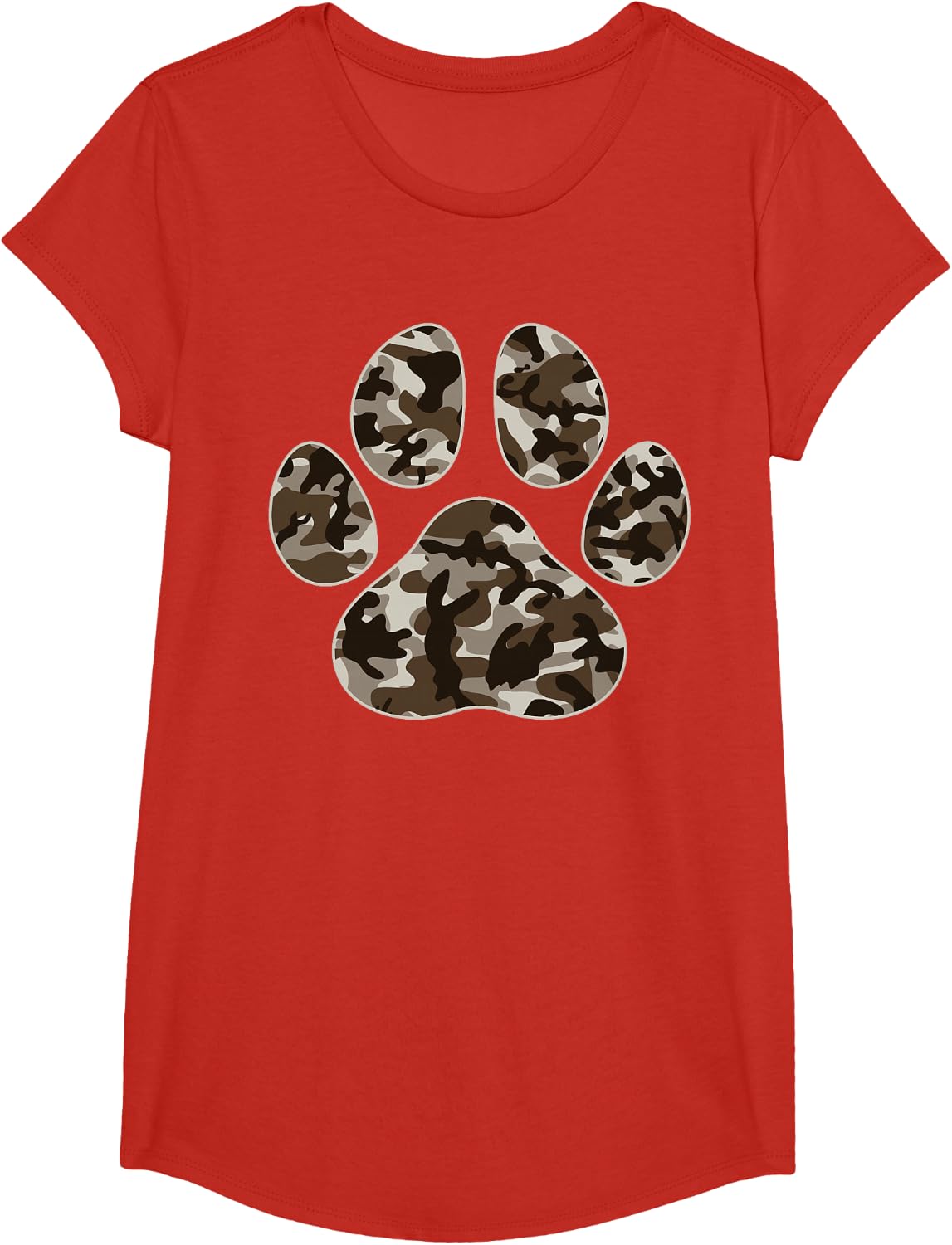 Cute Camo Paw Print Pet Owner Camouflage Paw Print Dog Lover T-Shirt - Girls Red