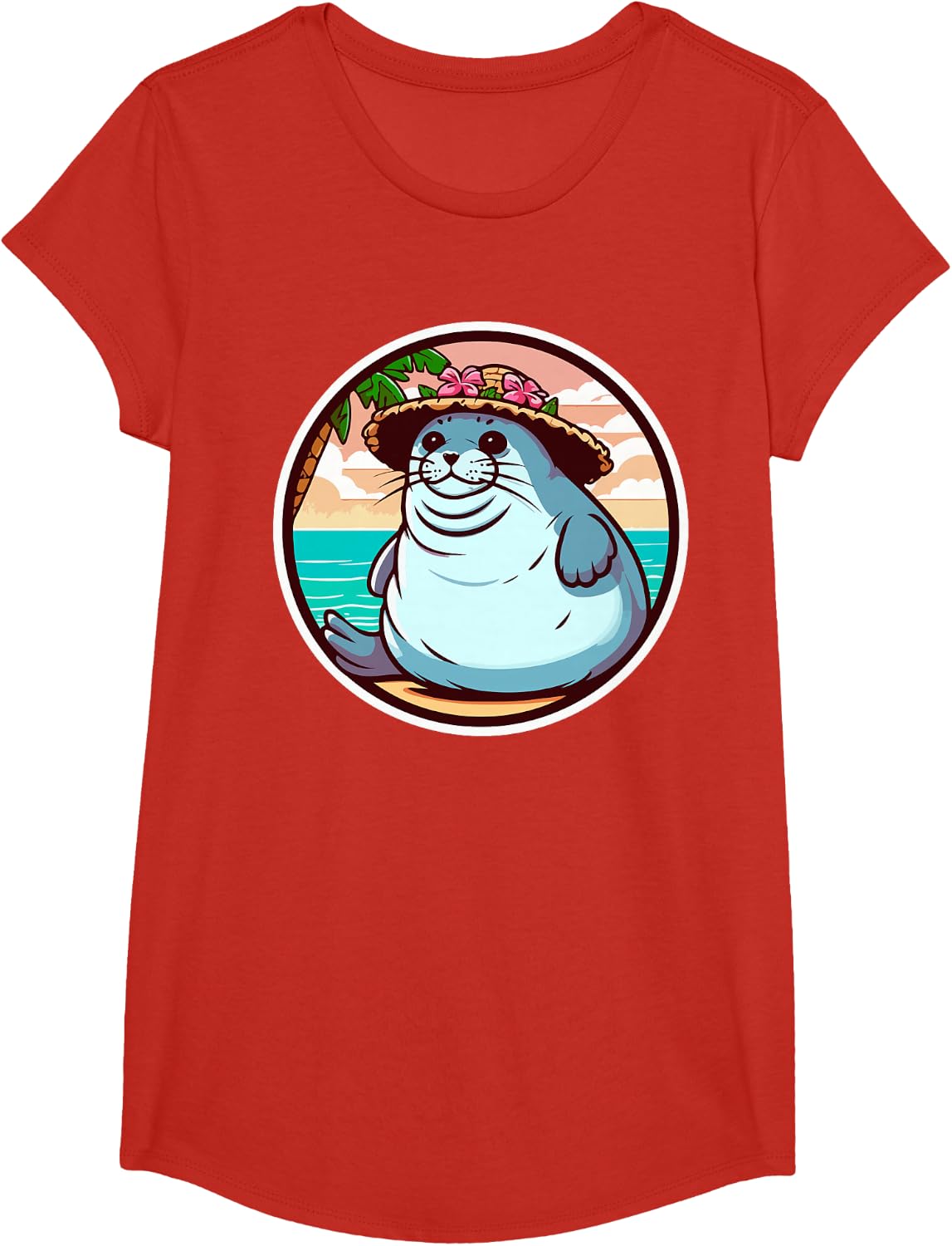 Hawaiian Monk Seal - Auntie Sealy T-Shirt - Girls Red