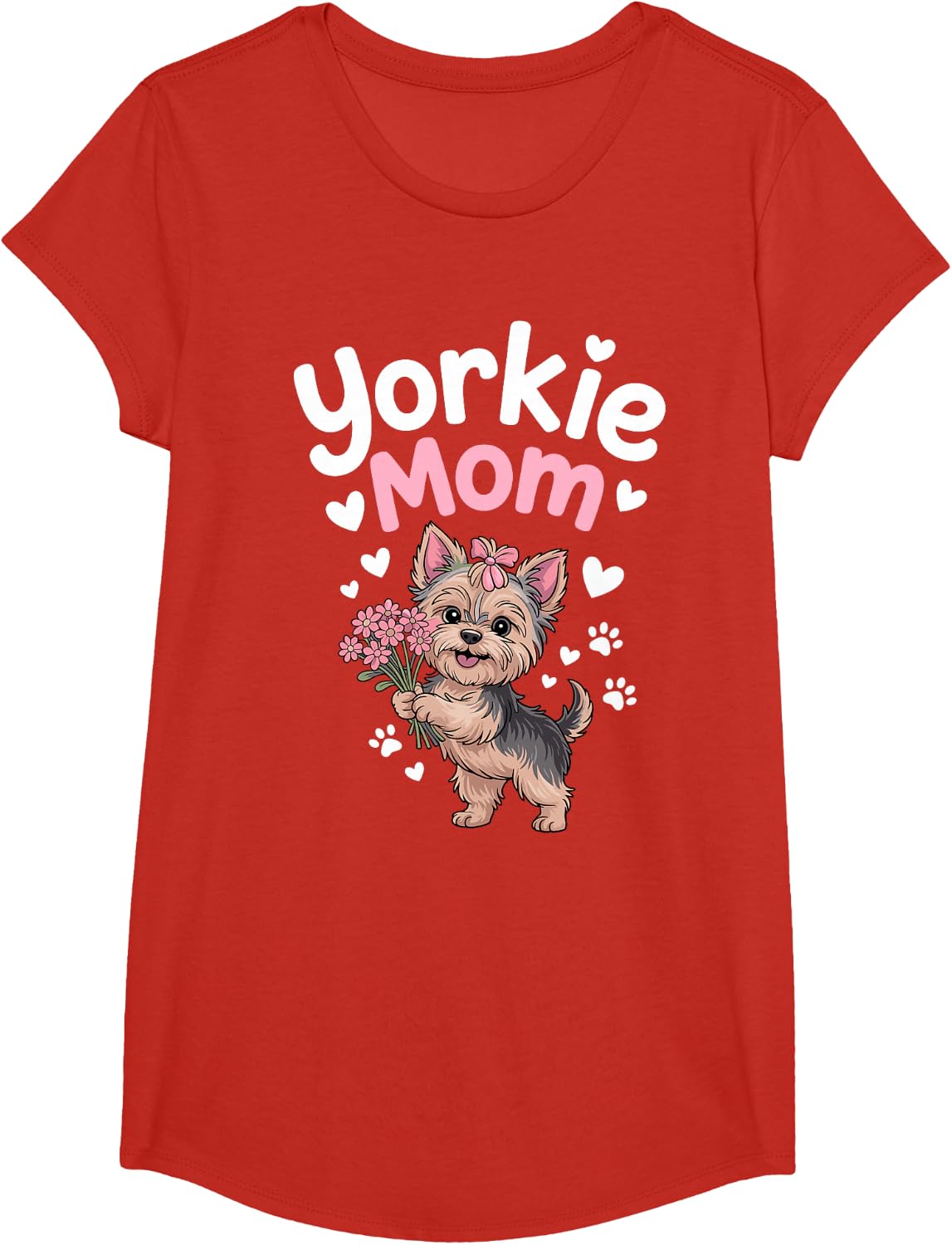 Yorkie Mom Art for Women Girls Yorkshire Terrier Yorkie Mom T-Shirt - Girls Red