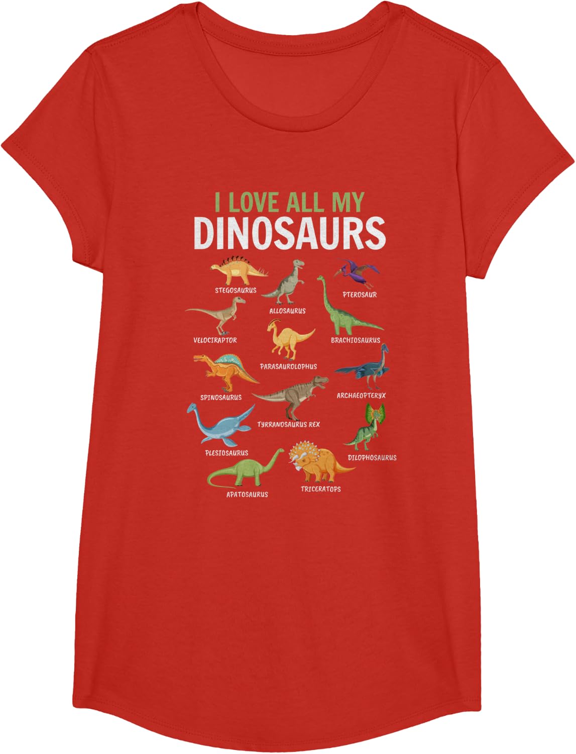 T-Rex Dinosaur Lover - I love all my dinosaurs T-Shirt - Girls Red