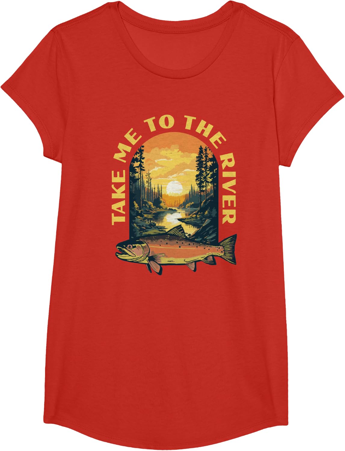 Take Me To The River Trout Fishing Fly Fisherman Nature T-Shirt - Girls Red